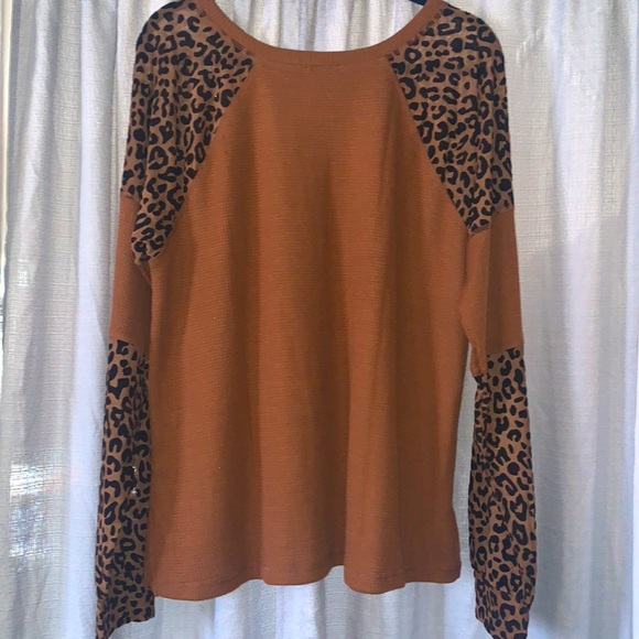 Kori Brown Leopard Pint Waffle Knit Top - Picture 2 of 5